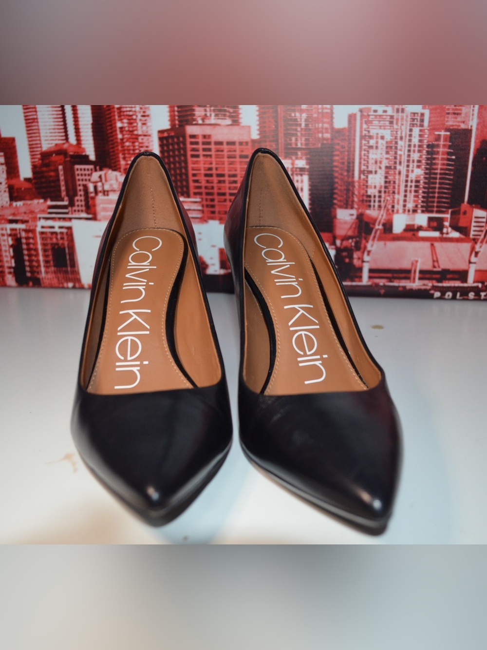 Calvin Klein Black Pointed-Toe Leather Pumps
